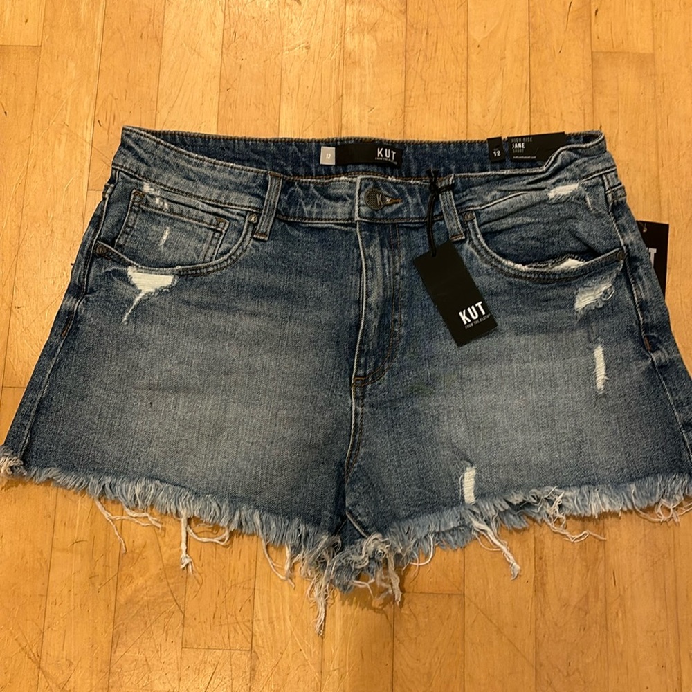 Kut from the Kloth High Rise Jane distressed denim shorts 12